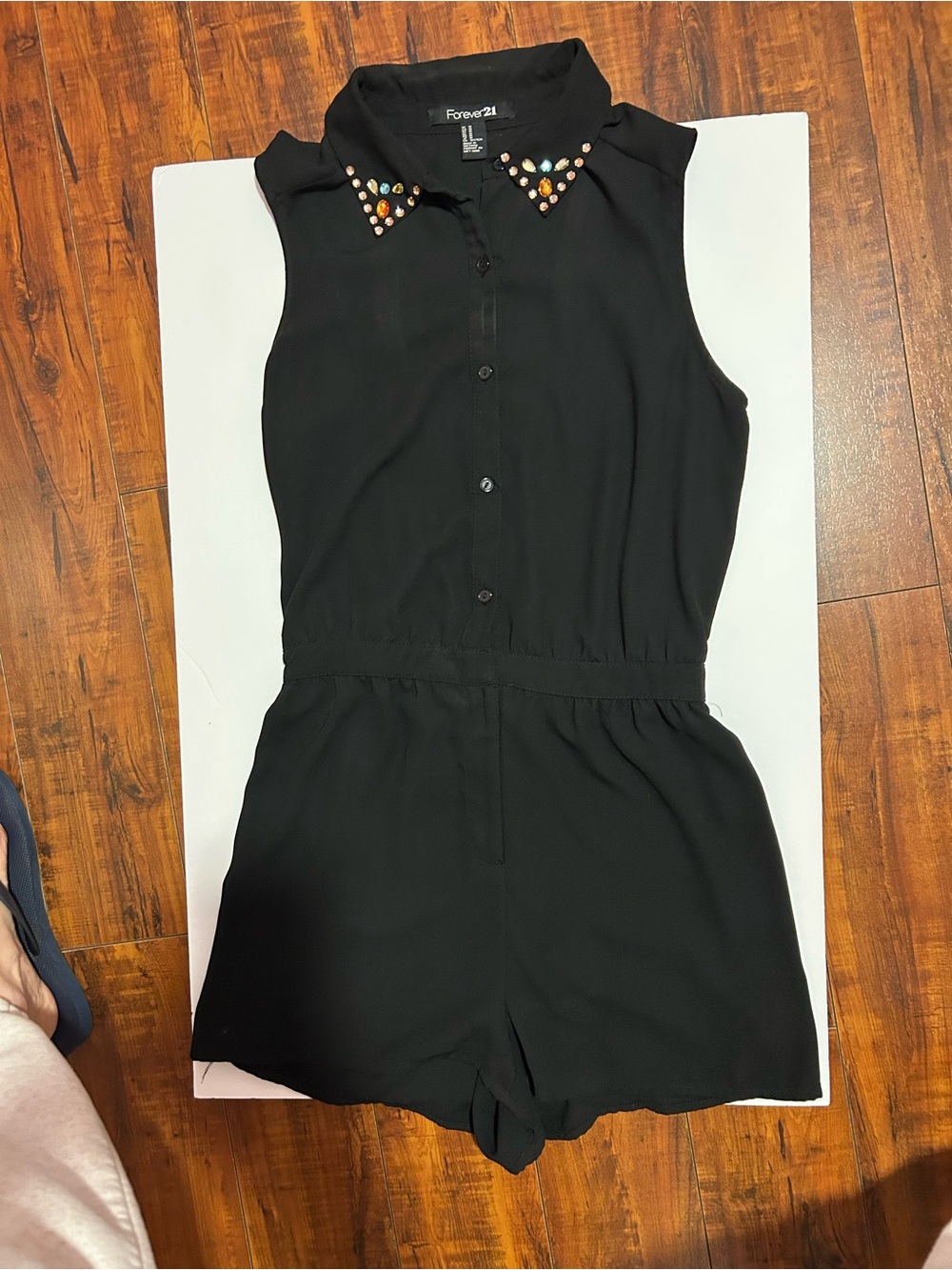 Forever 21 Black Sleeveless Stud Collar Romper